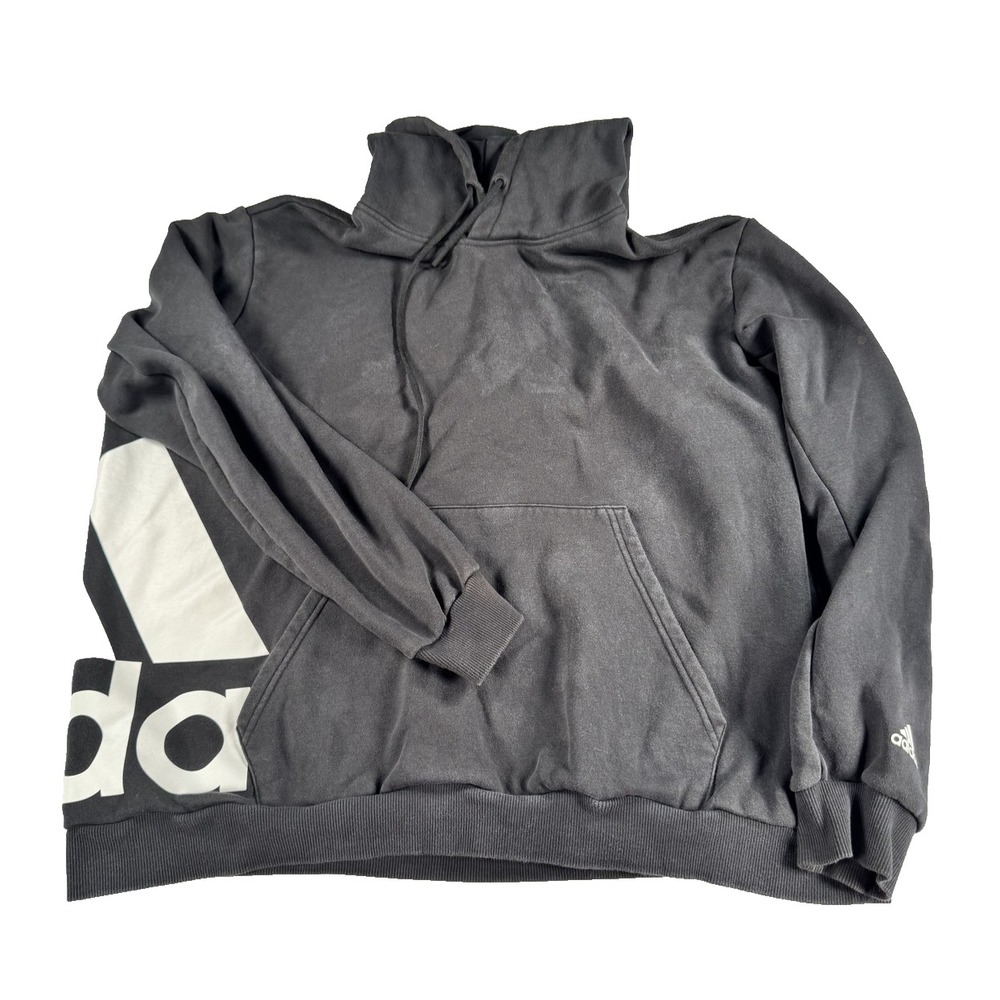 Adidas Hoodie Mens XL Pullover Athletic Sweatshirt Spell Out Gray Black